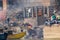 Varanasi, India, 16 november, 2019 / Hinduist cremation pyre in Manikarnika Ghat in front of the Ganges river in Varanasi,  India