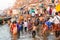 Varanasi, India, 27 Mar 2019 - Showing the colorful traditional clothing and Hindu religious ritual of bathing in the