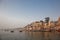 Varanasi India ancient city architecture panoramic view at sunse