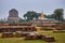 Varanasi, India - Dec 25, 2019: Dhamekh Stupa in Panchaytan temple ruins, Sarnath, Varanasi, India