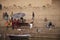 Varanasi, India- the Ganges River bank. Ritual bathing in the River Ganges.E