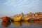 VARANASI, INDIA - MARCH 20, 2018: color boats on Ganga river