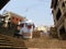 Varanasi, Uttar Pradesh, India - November 1, 2009 Temples and steps in Manikarnika Ghat