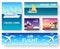 Variations transport of travel vacation tour guide infographic. Cruise, bus, flying on plane, car journey. Vector flyear