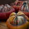 Variaty of strange decorative Haloween pumpkins on seasonal farmer`s market