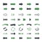 Varieties arrows set. Variety of black green symbols pointers straight curved and rounded graphical navigation movement