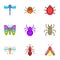 Varieties of insects icons set, cartoon style