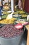 Varieties of many olives on a market in Valencia.