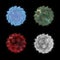 Varieties of the most dangerous coronavirus or viruses of hepatitis, influenza, avian flu and other bacteria. Isolated on a dark b
