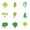 Varieties of trees icons set, cartoon style