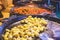 Variety assortment of different traditional Hungarian street food at one of the stalls in the streets of Budapest, Hungary , sprin