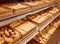 Variety of baked products at a supermarket