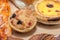 Variety of bakery on wooden plate