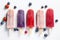 Variety of berry flavors of popsicles overhead view on white background, generative AI