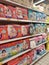 Variety brand of baby and child diapers displayed on the rack for sale in large supermarkets.