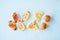 Variety bread snacks on a light background. Top view.