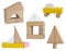 Variety of business symbols build from wooden toy blocks