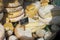 A variety of cheeses on the counter