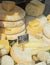 A variety of cheeses on the counter