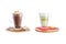 A variety of coffee milkshakes in glass mugs on a white background