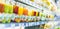 Variety of cold drink products put up for sale in a supermarket