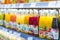 Variety of cold drink products put up for sale in a supermarket