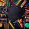 Variety of color pencils,multi colored pencils on a black background,AI generated