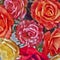 Variety of colorful fake roses, floral background
