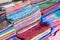 Variety of colorful shawls at street bazaar