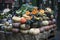 A variety of colourful pumpkins marrows and squashes at the Borough market