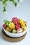 Variety delicious popcorn with caremal on white bowl white background