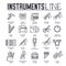 Variety of different music instruments and playing equipment. Icon set. Layout modern vector background illustration