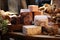 A variety of different types of soaps showcased on a table, Organic raw materials ready for soap production, AI Generated