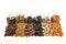 Variety of dried and sun-dried fruits. Large collection of dried and candied fruit for snacks and culinary use, isolated over