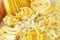Variety of dry raw pastas