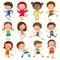 Variety of emotions children, kids face with different expressions, pose, gesture, vector, illustration