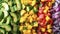 A variety of fresh fruits and vegetables displayed up close, showcasing their vibrant colors and textures