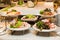 Variety of fresh salads on buffet line