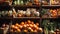 variety fresh vegetables and fruits supermarket shelves sale