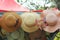 Variety hats hanging on the street market