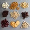 Variety of healthy snacks overhead shot