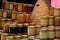 Variety of honey at a market stall