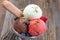 Variety of ice cream in bowls. Fresh, ice creams and sorbet.Variety