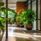 Variety of indoor plants strategically positioned, enhancing office ambiance