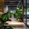 Variety of indoor plants strategically positioned, enhancing office ambiance