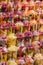 Variety kinds of fresh fruits in plastic cups preparing for smoothie drinks