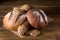 Variety of Loafs Fresh Baked Rye and Whole Grain Bread on Wooden Texture Background Dark Photo Variety of Bread Copy Space