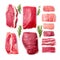 Variety of meats and an array of aromatic spices, each thoughtfully isolated on a clean white background.