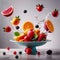 Variety of mixed fresh fruits, dynamic food photography