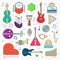 Variety of musical instruments set